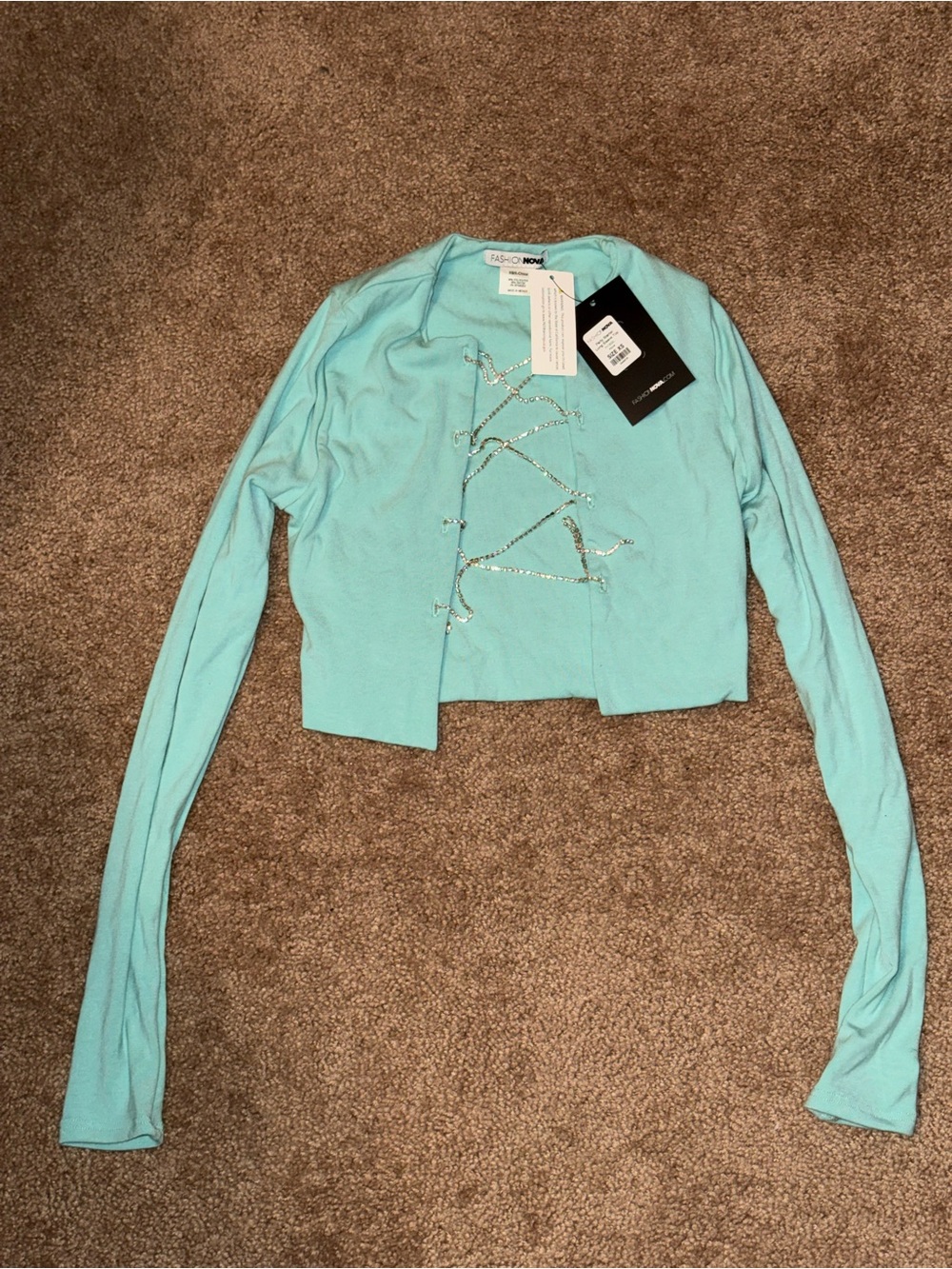 Fashion Nova Aqua Lace-Up Cropped Cardigan Top